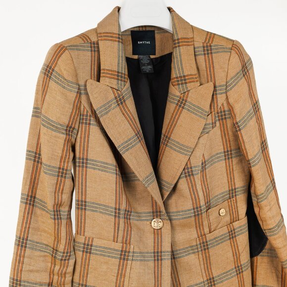 Smythe Patch Pocket Duchess Burlap Plaid Leather-Elbow-Patch Blazer - Picture 4 of 10